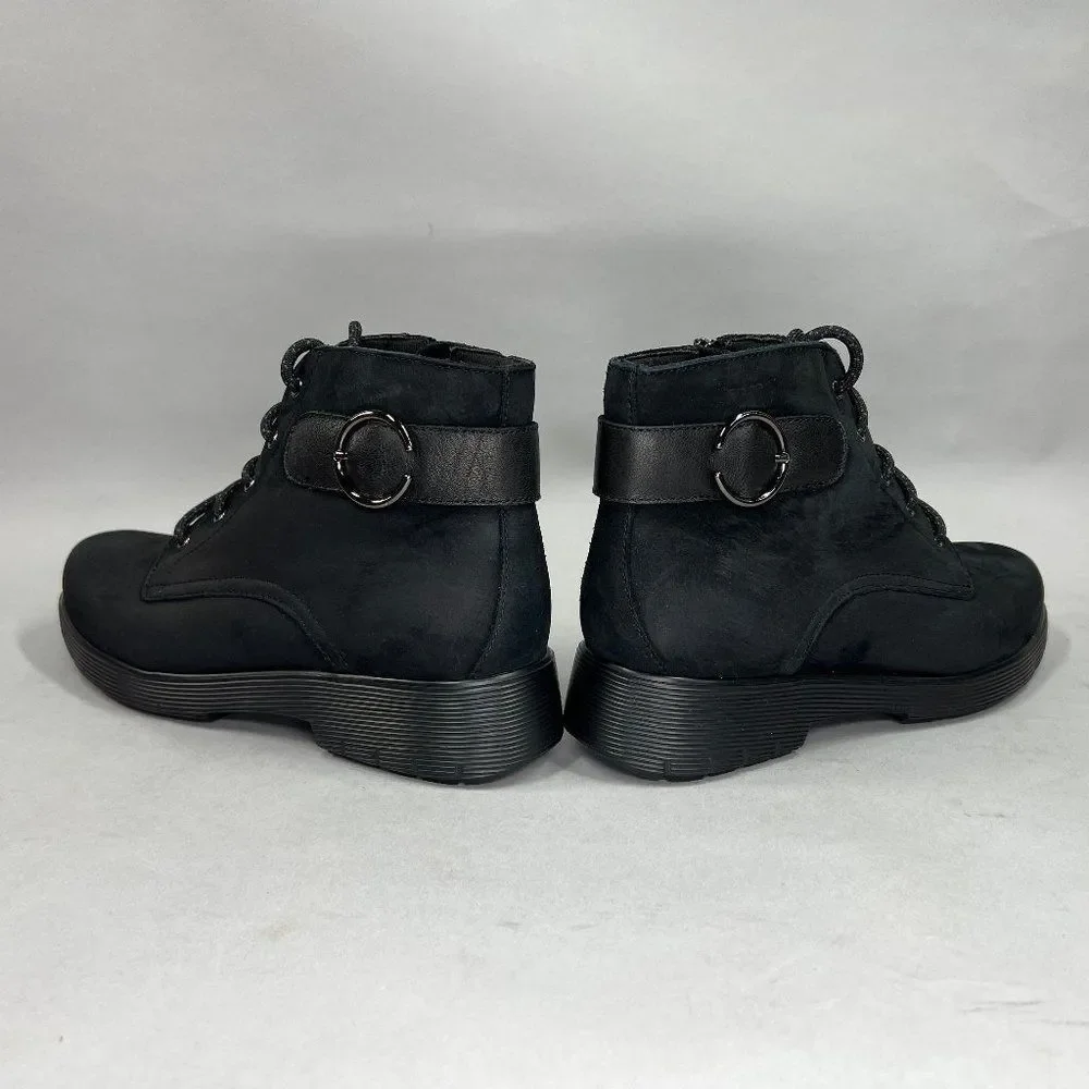 Munro Buckley Boots Women's Size 8.5 Black Nubuck Leather Lace Up Buckle Combat - Picture 6 of 12
